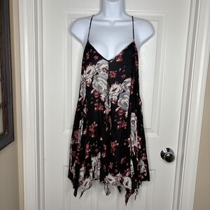 Free People Elegant Black and Red Floral Spaghetti Strap Dress Size Medium